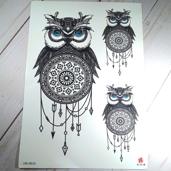 Owl Mandala Temporary Tattoos - Picture 4 of 4